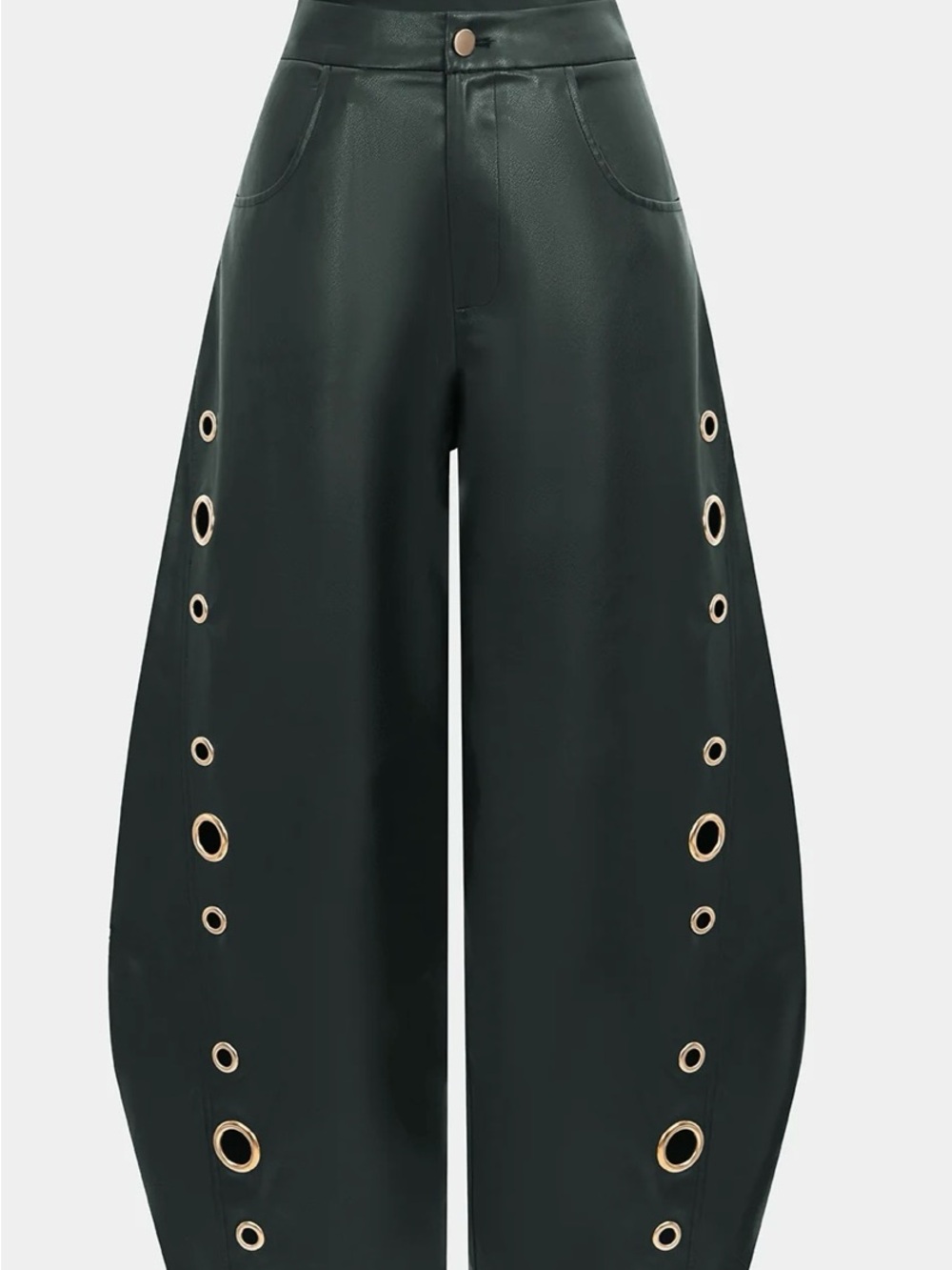 High-Waist Wide-Leg Eyelet Pants in Forest Green